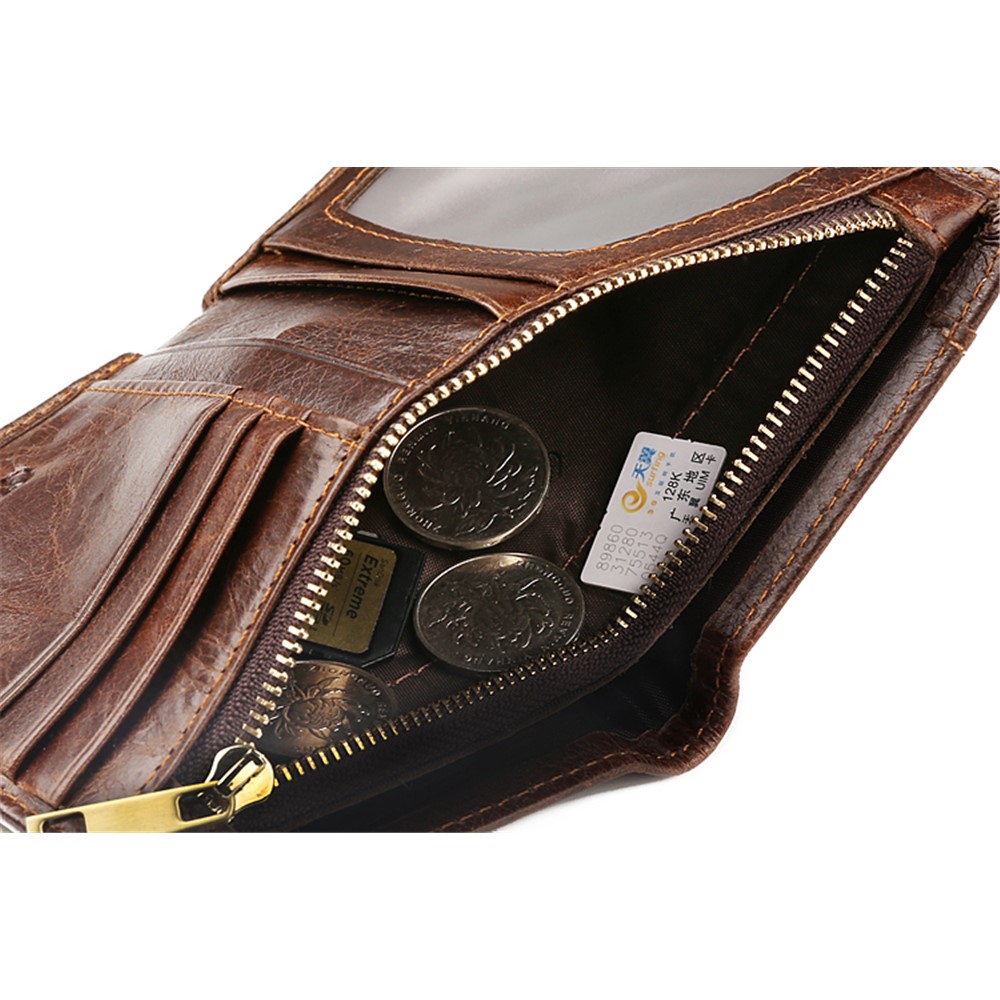 GUBINTU Men's Bi-fold Crazy Horse Texture Genuine Leather Purse Wallet - Coffee-11