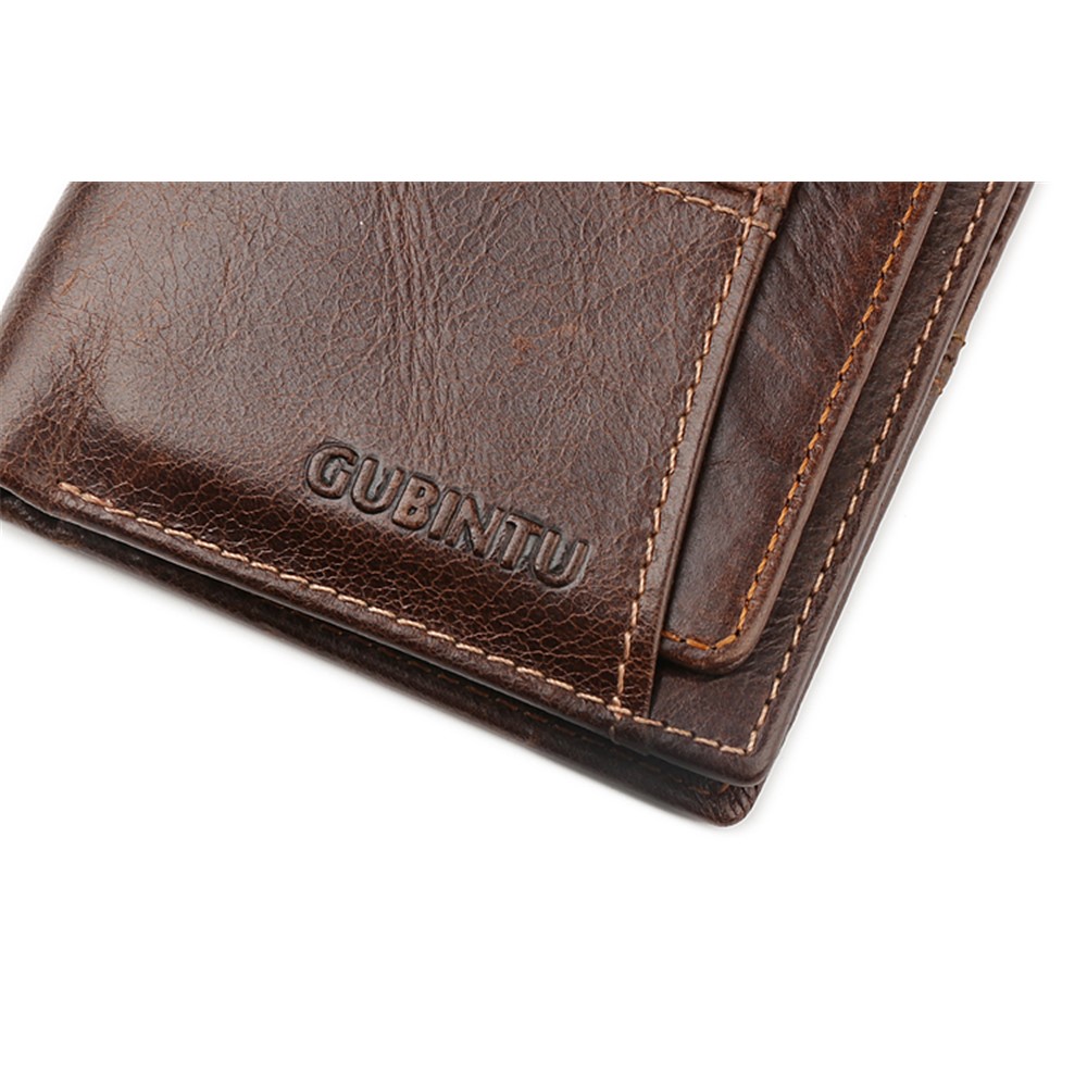 GUBINTU Men's Bi-fold Crazy Horse Texture Genuine Leather Purse Wallet - Coffee-12