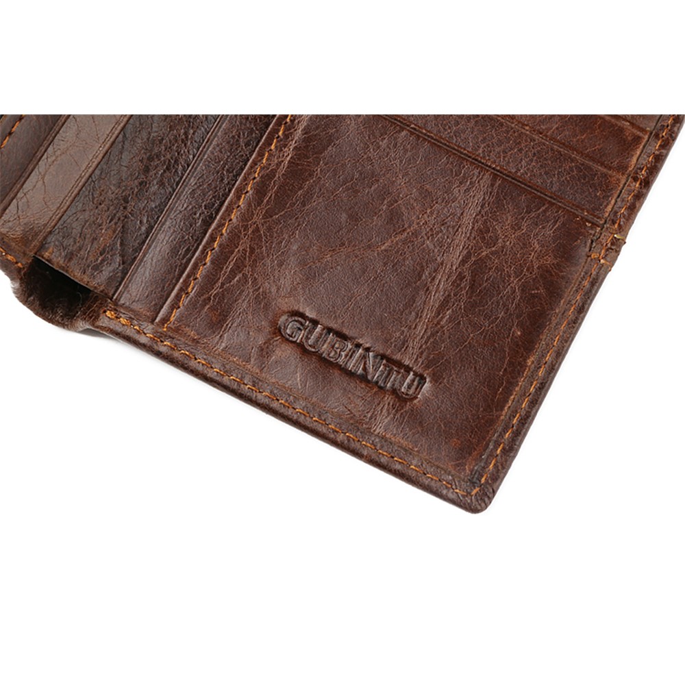 GUBINTU Men's Bi-fold Crazy Horse Texture Genuine Leather Purse Wallet - Coffee-13
