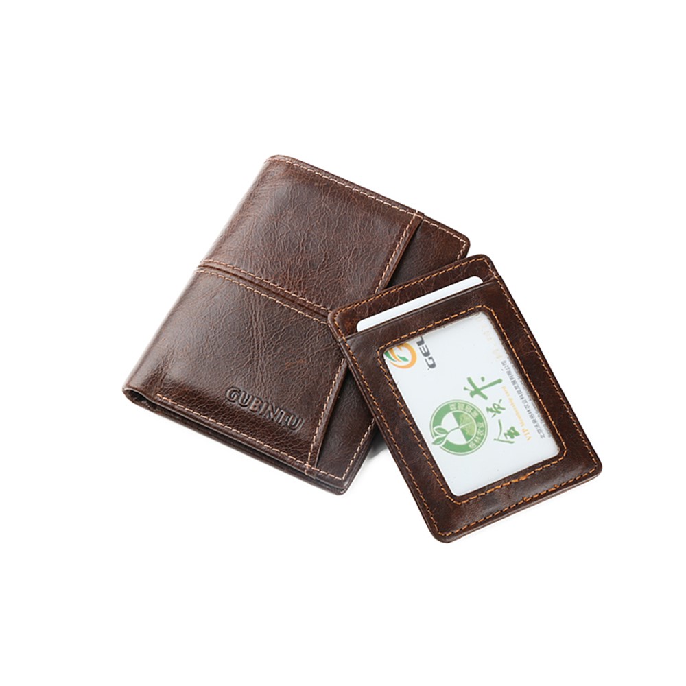 GUBINTU Men's Bi-fold Crazy Horse Texture Genuine Leather Purse Wallet - Coffee-14