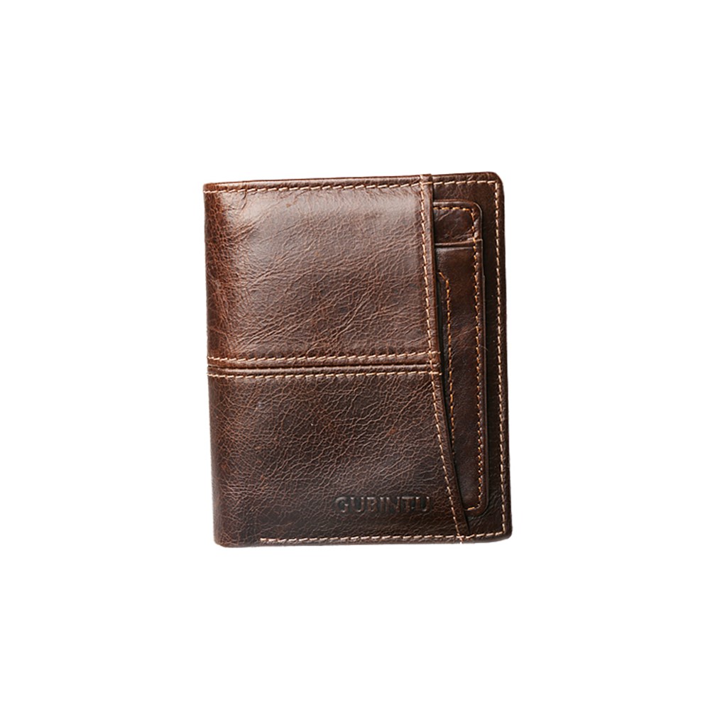 GUBINTU Men's Bi-fold Crazy Horse Texture Genuine Leather Purse Wallet - Coffee-2