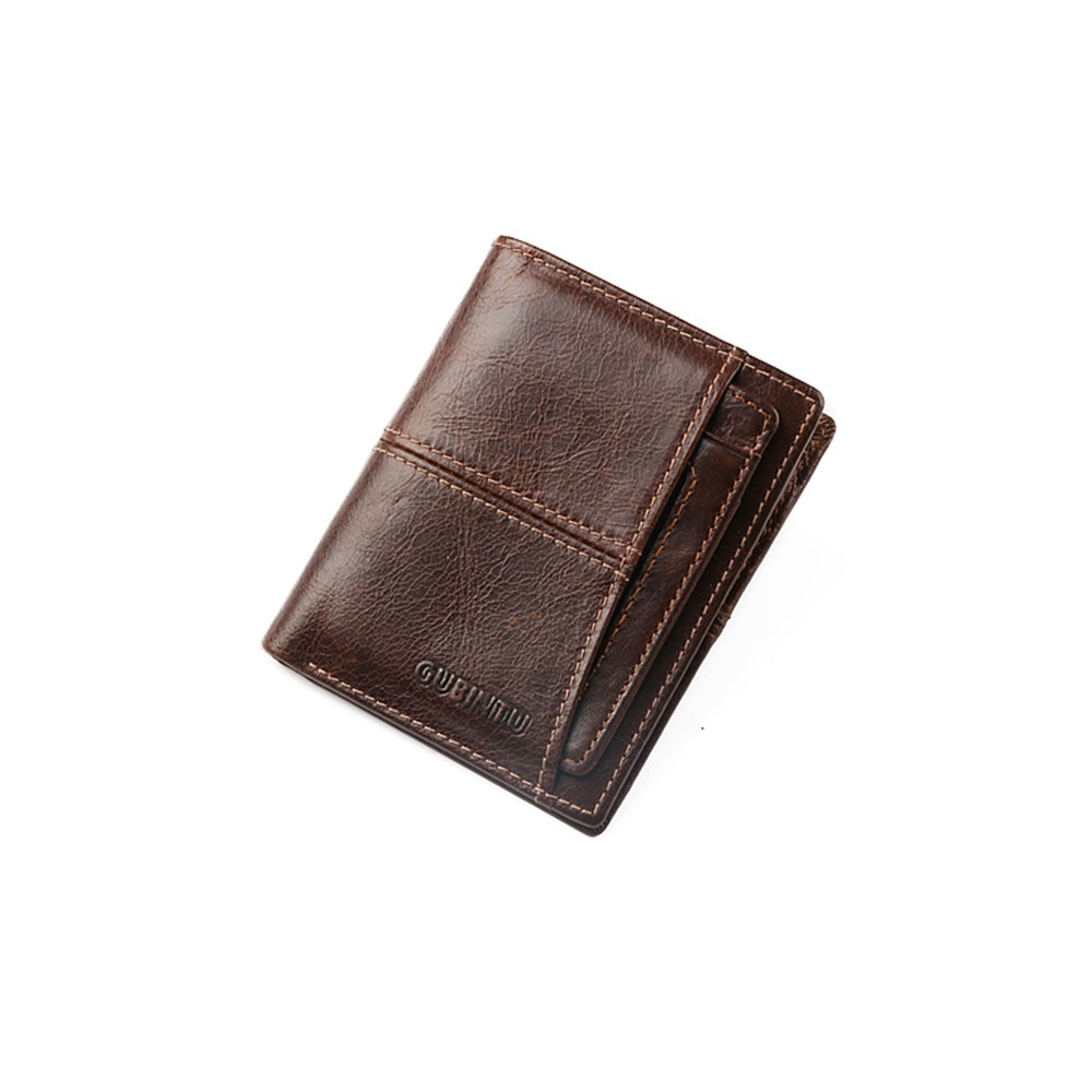 GUBINTU Men's Bi-fold Crazy Horse Texture Genuine Leather Purse Wallet - Coffee-3