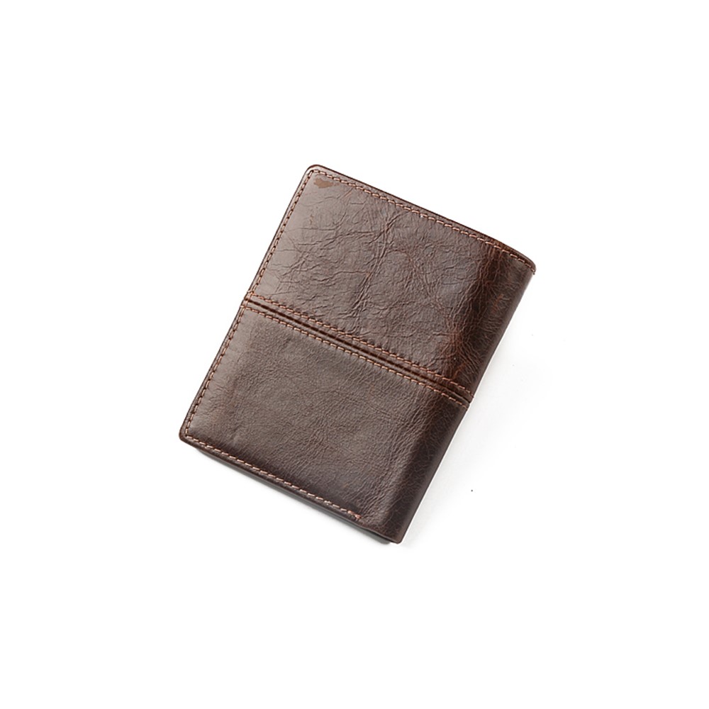 GUBINTU Men's Bi-fold Crazy Horse Texture Genuine Leather Purse Wallet - Coffee-4