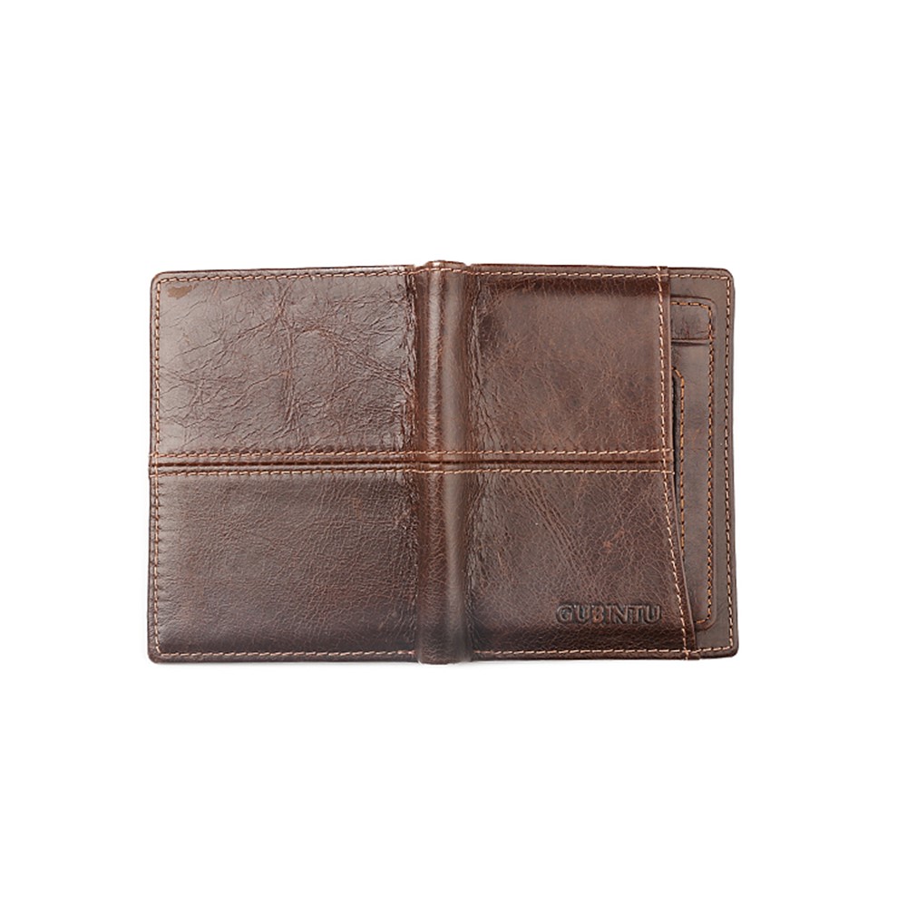 GUBINTU Men's Bi-fold Crazy Horse Texture Genuine Leather Purse Wallet - Coffee-5