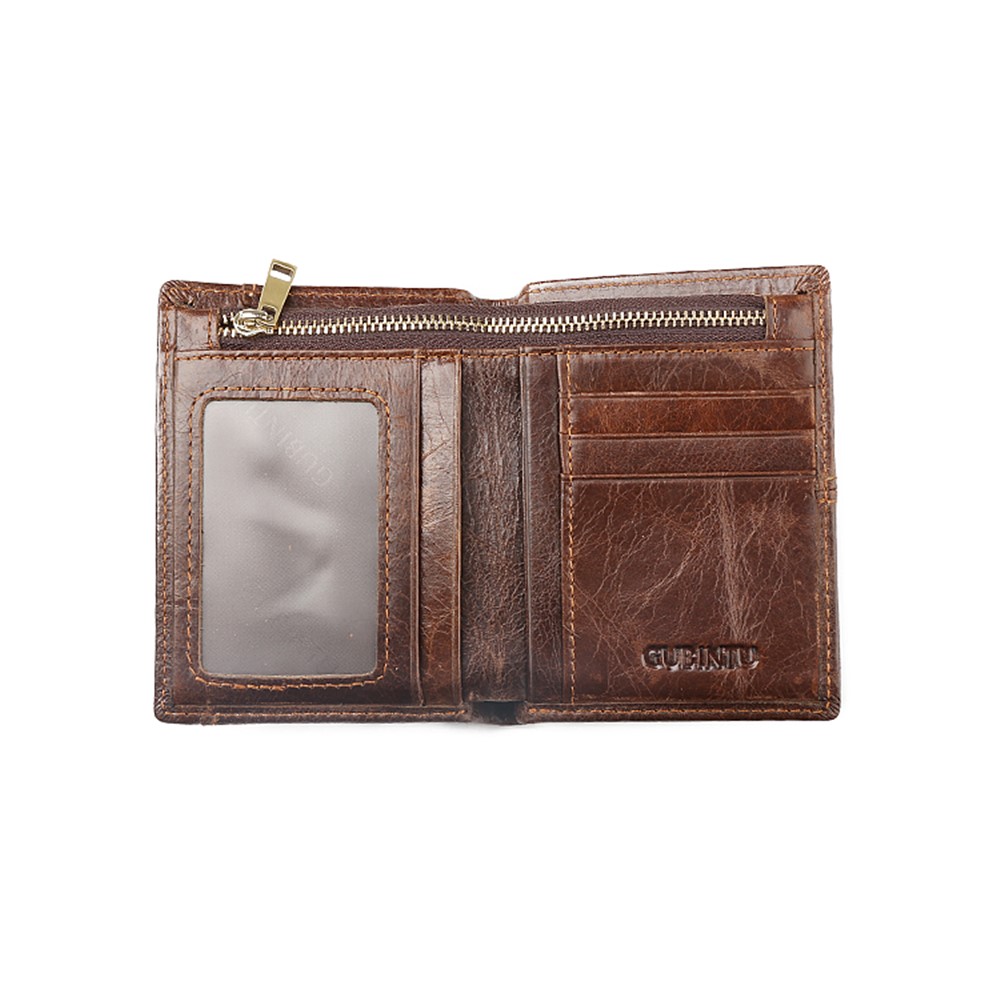 GUBINTU Men's Bi-fold Crazy Horse Texture Genuine Leather Purse Wallet - Coffee-6