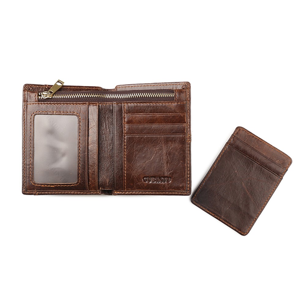 GUBINTU Men's Bi-fold Crazy Horse Texture Genuine Leather Purse Wallet - Coffee-7
