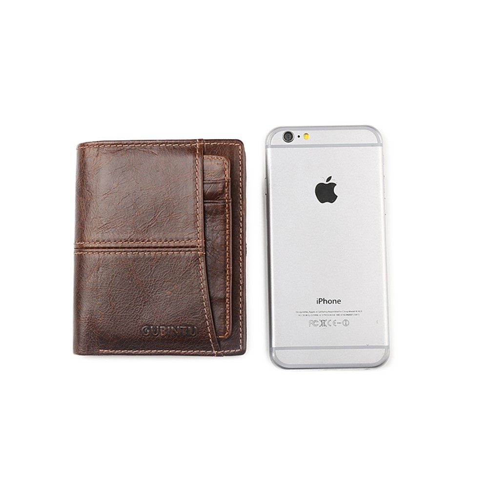 GUBINTU Men's Bi-fold Crazy Horse Texture Genuine Leather Purse Wallet - Coffee-8