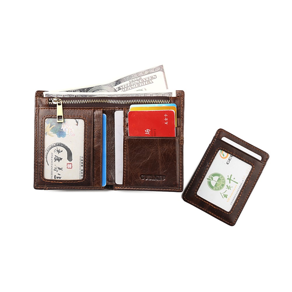 GUBINTU Men's Bi-fold Crazy Horse Texture Genuine Leather Purse Wallet - Coffee-9