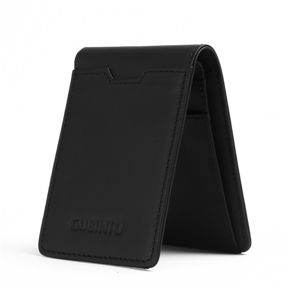 GUBINTU Men's Bi-fold Crazy Horse Texture Antimagnético Top camada de couro de vaca bolsa de bolsa - negro-1