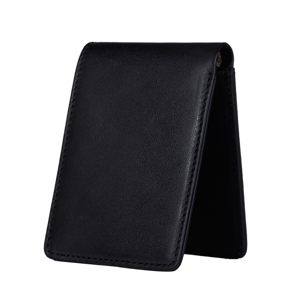 GUBINTU Men's Bi-fold Crazy Horse Texture Antimagnetic Top layer cowhide leather Purse Wallet - Black-2