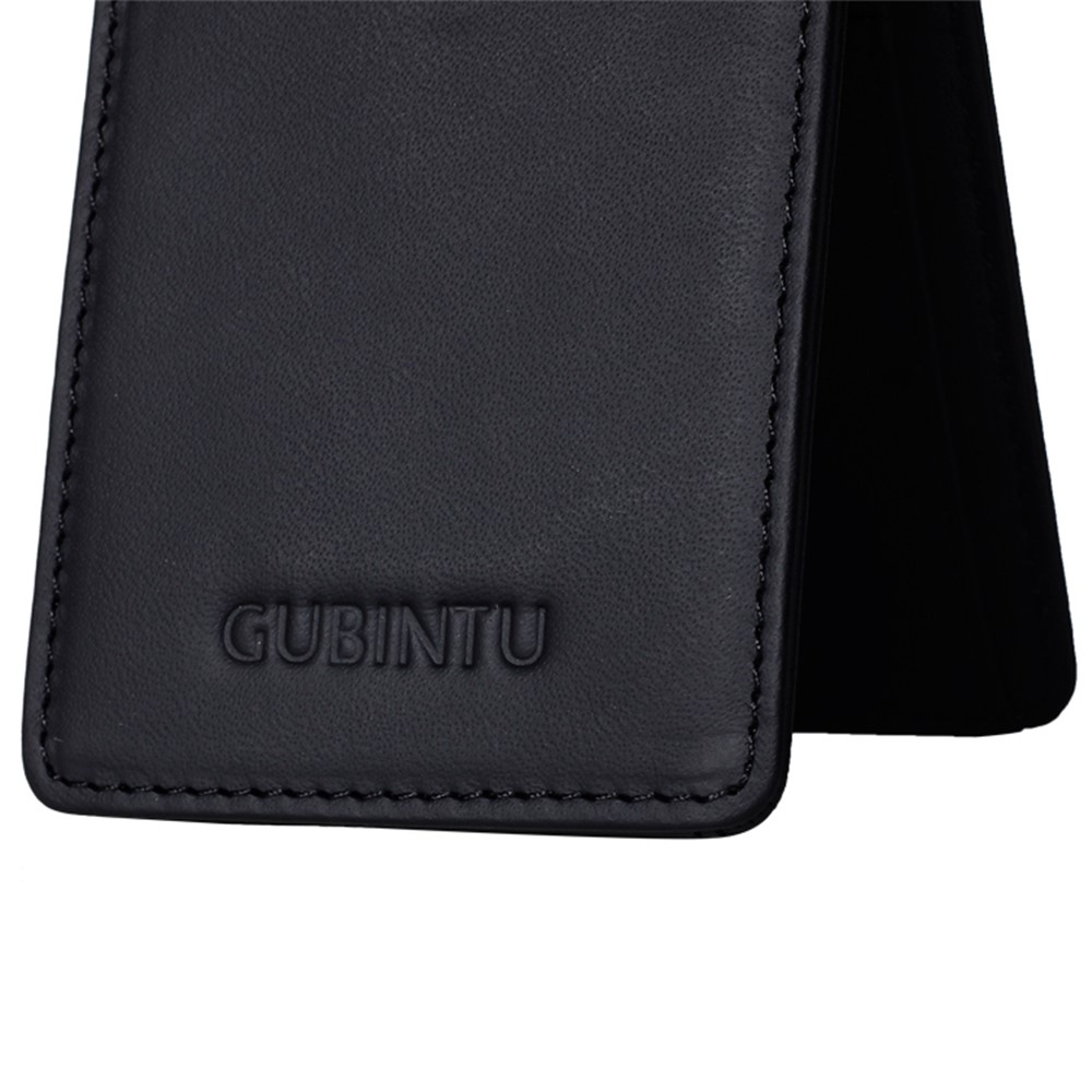 GUBINTU Men's Bi-fold Crazy Horse Texture Antimagnetic Top layer cowhide leather Purse Wallet - Black-7