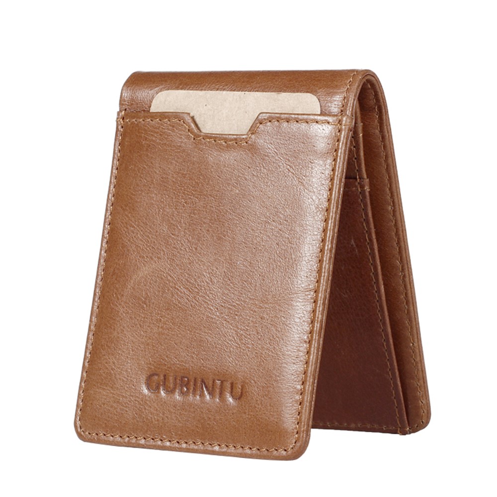 GUBINTU zweifach verrückte Pferd Textur Anti-Scan Top Schicht Rindsleder Herren Geldbörse mit Kartensteckplätzen - Braun-3