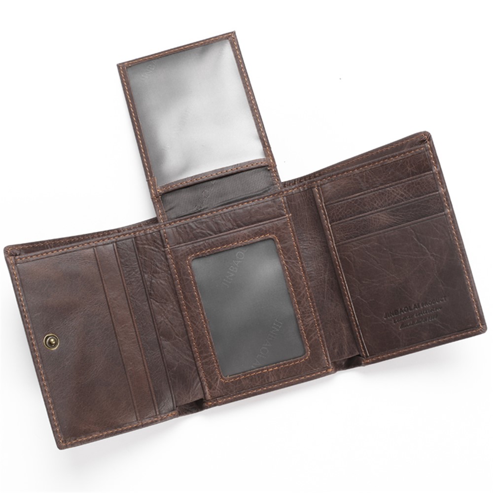 Jinbaolai Tri-fold Rfid Protegida Top Cow Willet de Cuero Para Hombres Para Hombres - Café