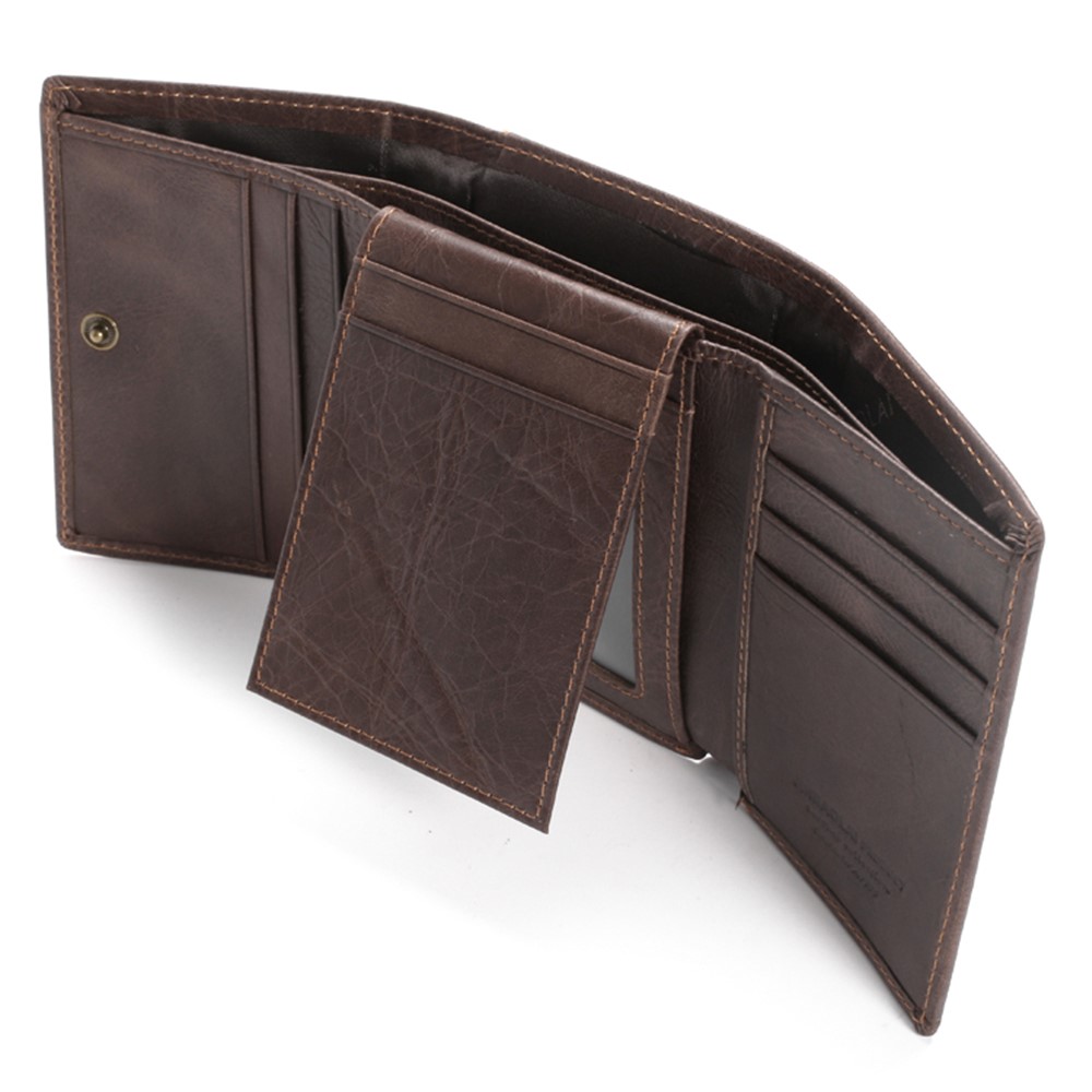 Jinbaolai Tri-fold Rfid Protegida Top Cow Willet de Cuero Para Hombres Para Hombres - Café