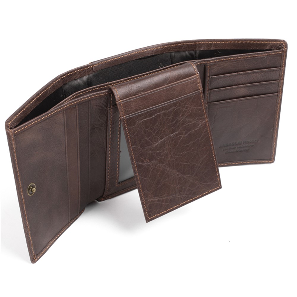 Jinbaolai Tri-fold RFID Protégé de la Couche Supérieure Portefeuille en Cuir de Feuille de Vache Pour Hommes - Café-7