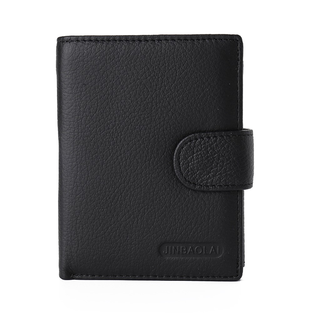 JINBAOLAI Fashionable Litchi Grain Cowhide Leather Men's Multi Card Slots Wallet - Black-1