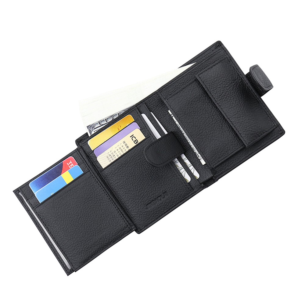 JINBAOLAI Fashionable Litchi Grain Cowhide Leather Men's Multi Card Slots Wallet - Black-10