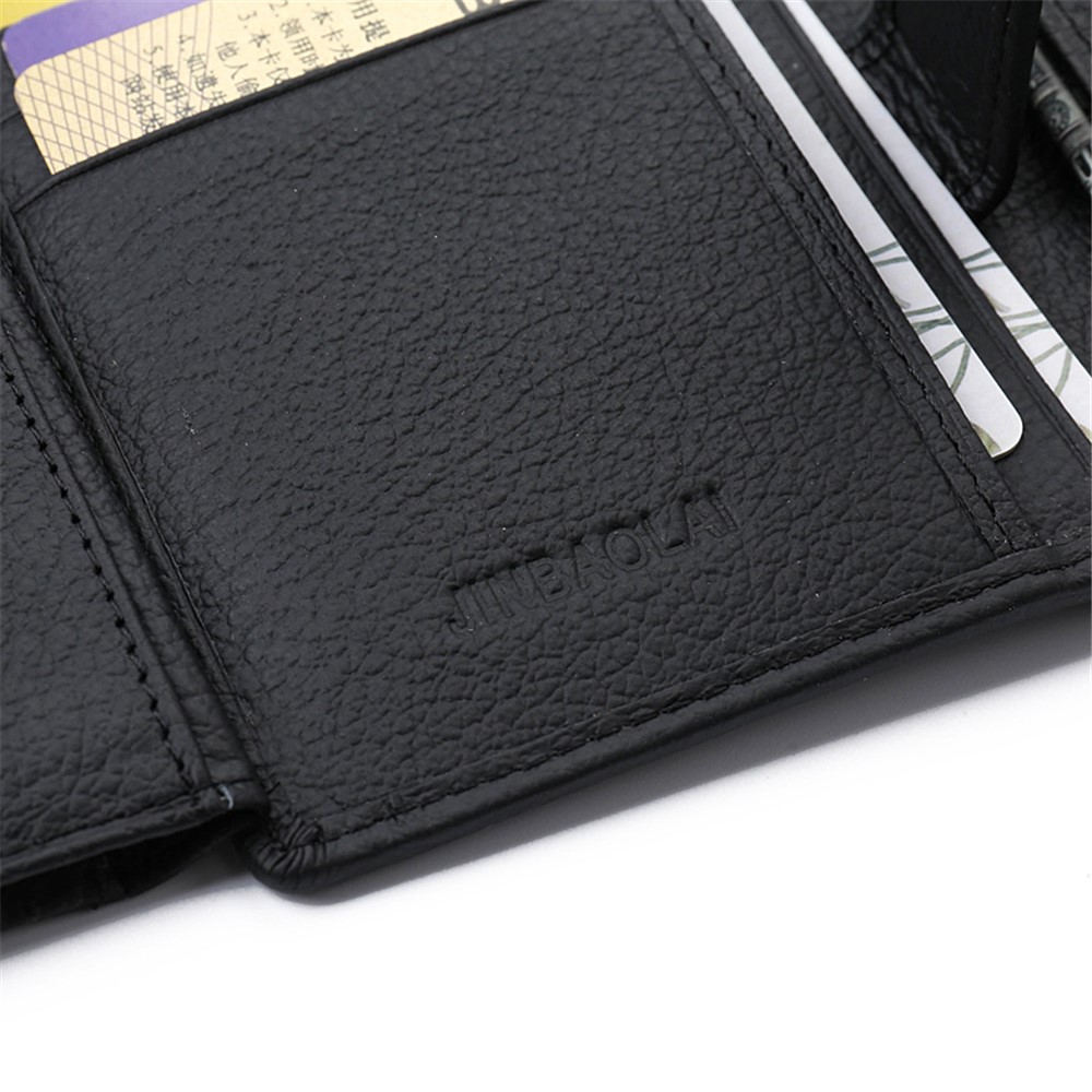 JINBAOLAI Fashionable Litchi Grain Cowhide Leather Men's Multi Card Slots Wallet - Black-11