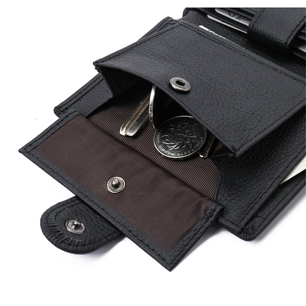 JINBAOLAI Fashionable Litchi Grain Cowhide Leather Men's Multi Card Slots Wallet - Black-12