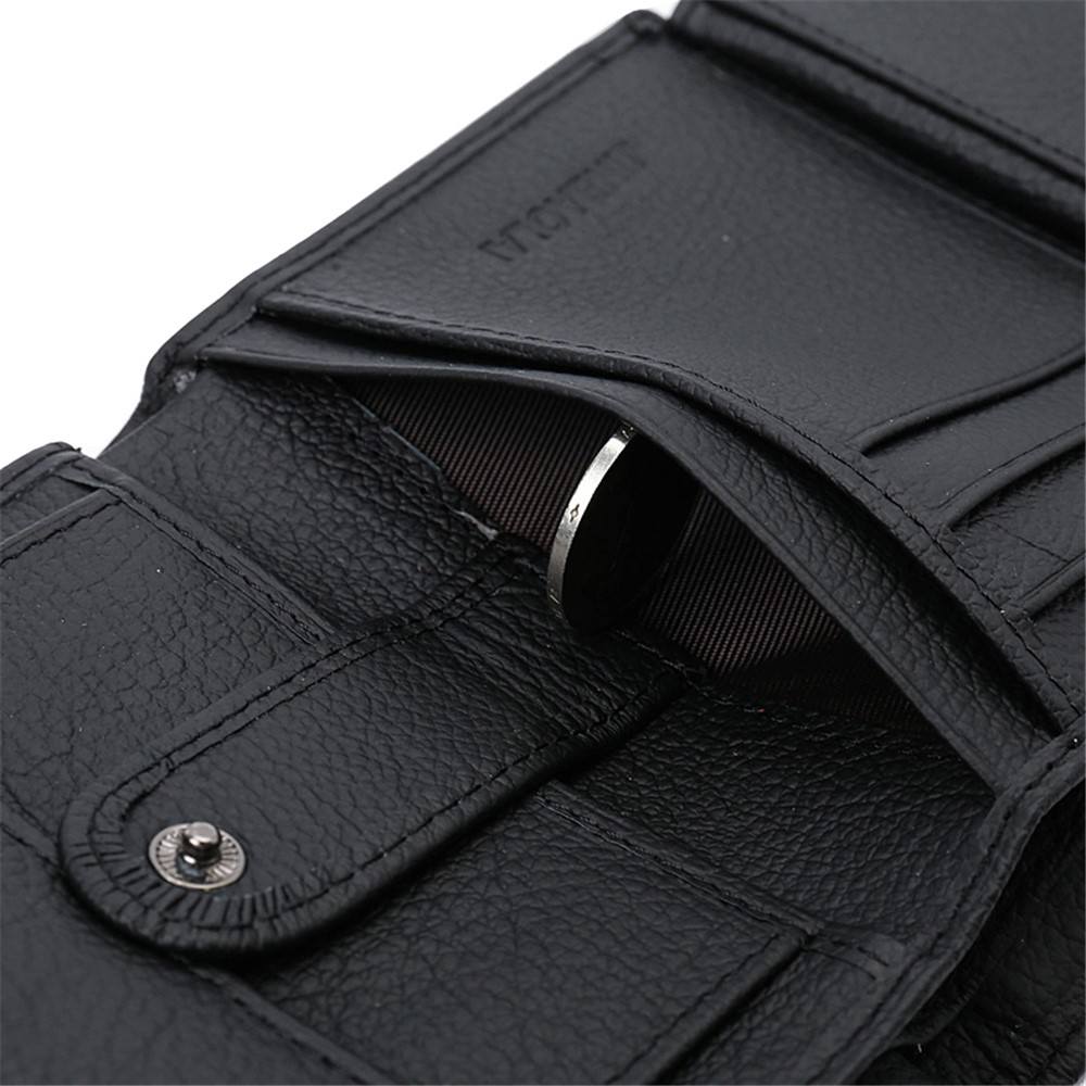 JINBAOLAI Fashionable Litchi Grain Cowhide Leather Men's Multi Card Slots Wallet - Black-13