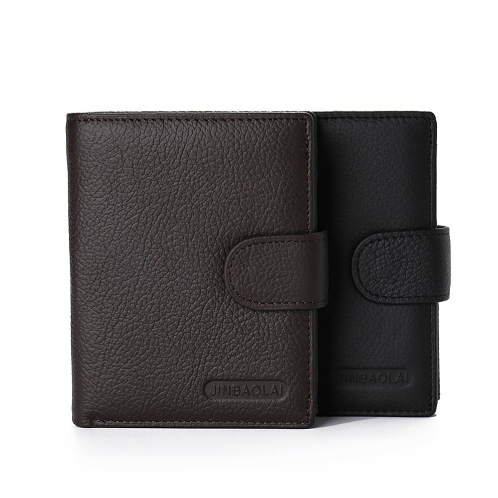JINBAOLAI Fashionable Litchi Grain Cowhide Leather Men's Multi Card Slots Wallet - Black-14