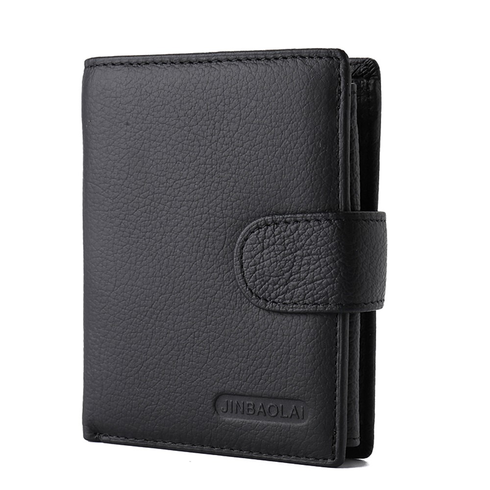 JINBAOLAI Fashionable Litchi Grain Cowhide Leather Men's Multi Card Slots Wallet - Black-3