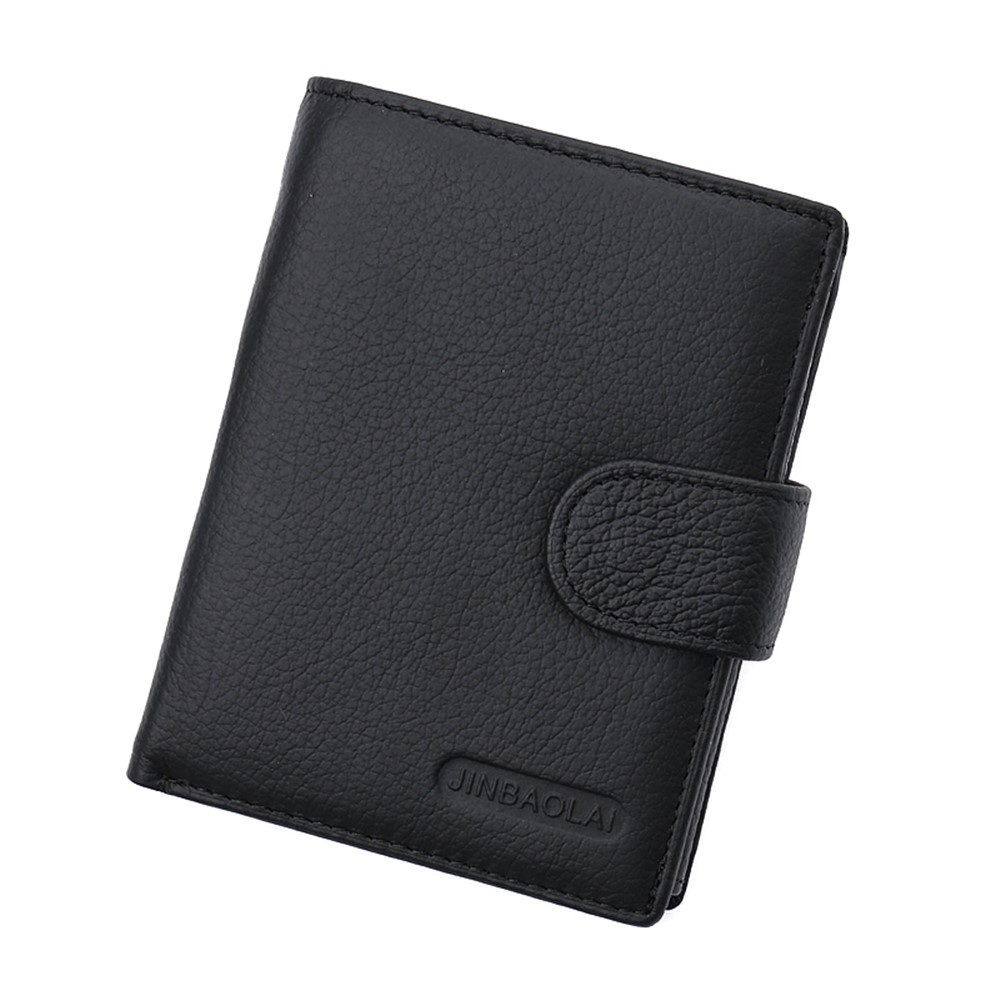 JINBAOLAI Fashionable Litchi Grain Cowhide Leather Men's Multi Card Slots Wallet - Black-4