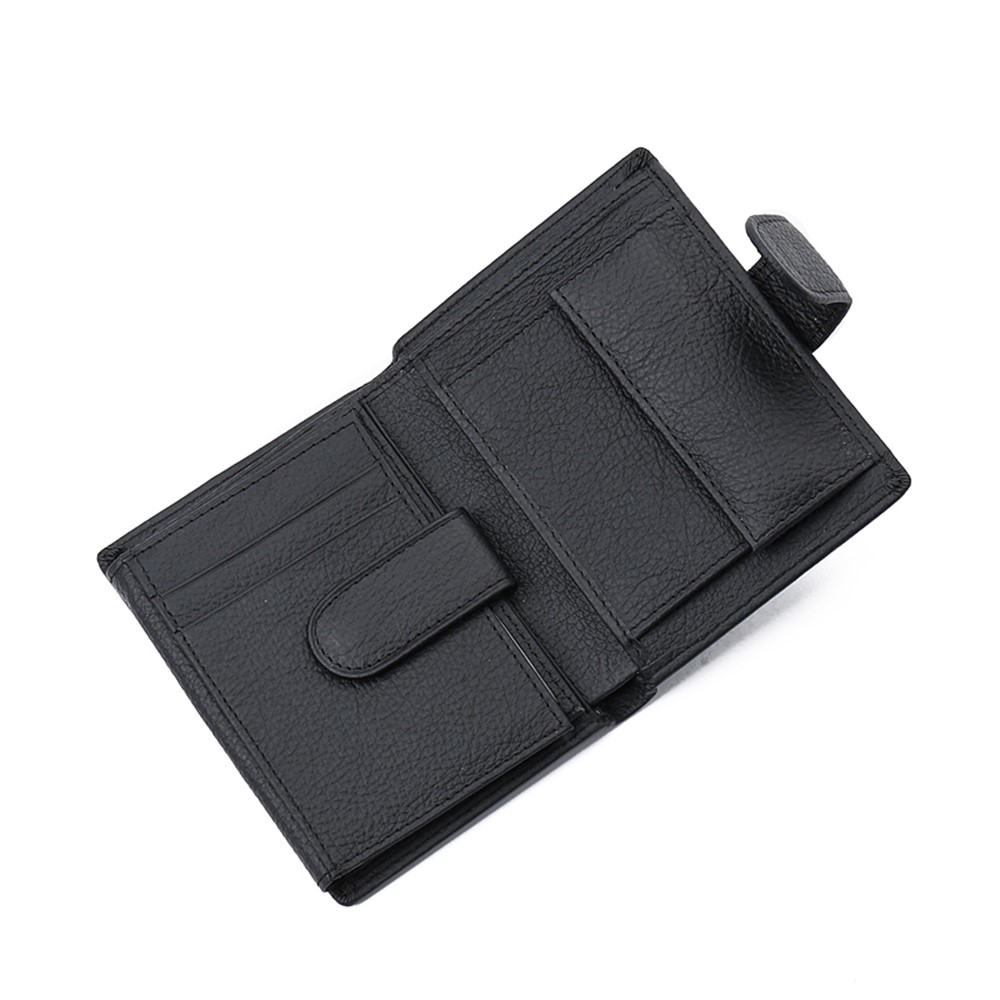 JINBAOLAI Fashionable Litchi Grain Cowhide Leather Men's Multi Card Slots Wallet - Black-6