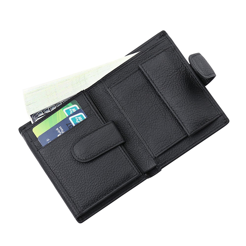 JINBAOLAI Fashionable Litchi Grain Cowhide Leather Men's Multi Card Slots Wallet - Black-8