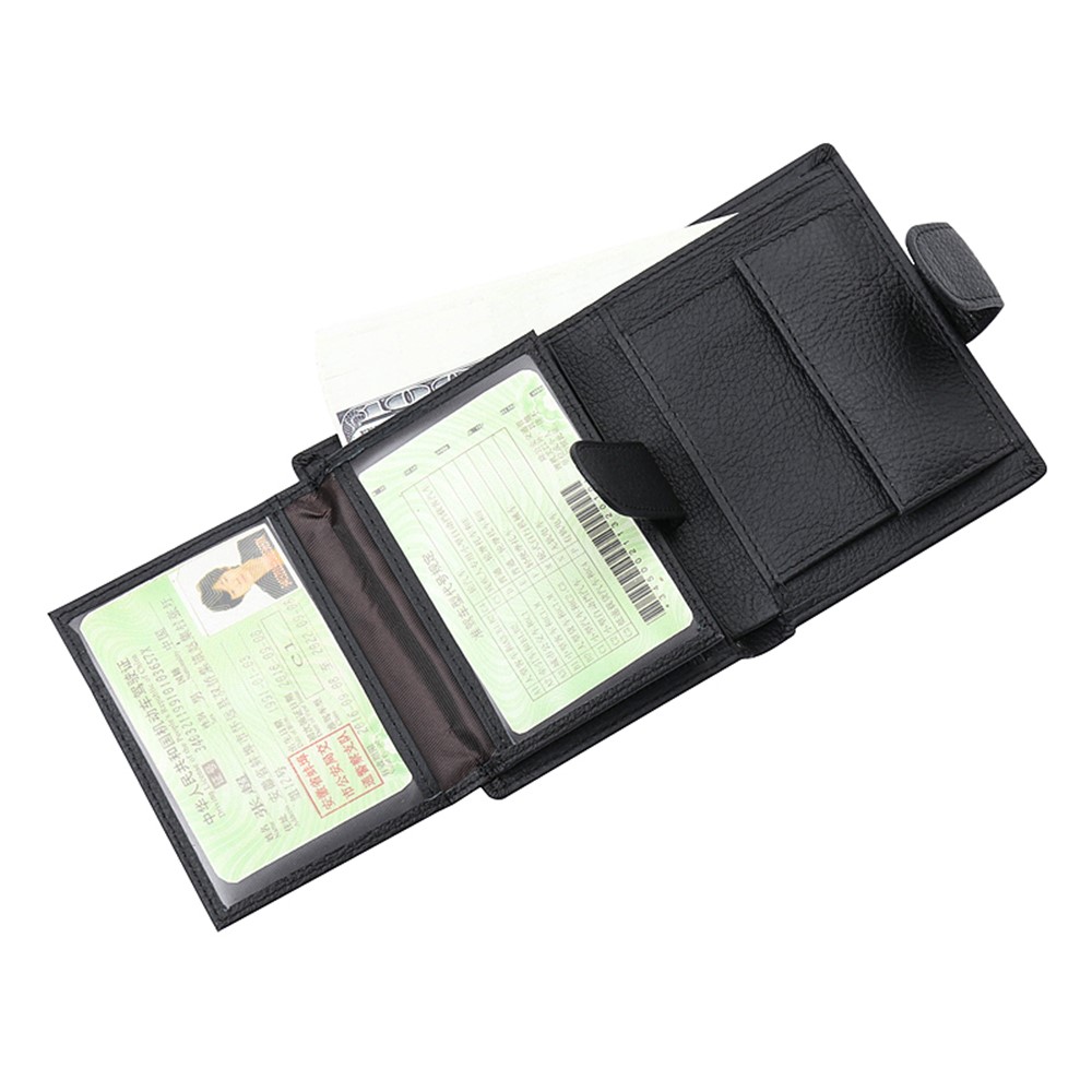 JINBAOLAI Fashionable Litchi Grain Cowhide Leather Men's Multi Card Slots Wallet - Black-9