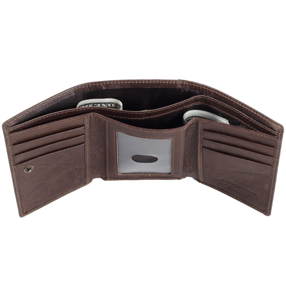 JINBAOLAI Top Layer Cowhide Leather Short Purse Tri-fold Wallet for Men - Coffee-4