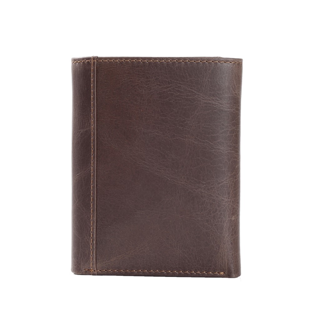JINBAOLAI Top Layer Cowhide Leather Short Purse Tri-fold Wallet for Men - Coffee-6