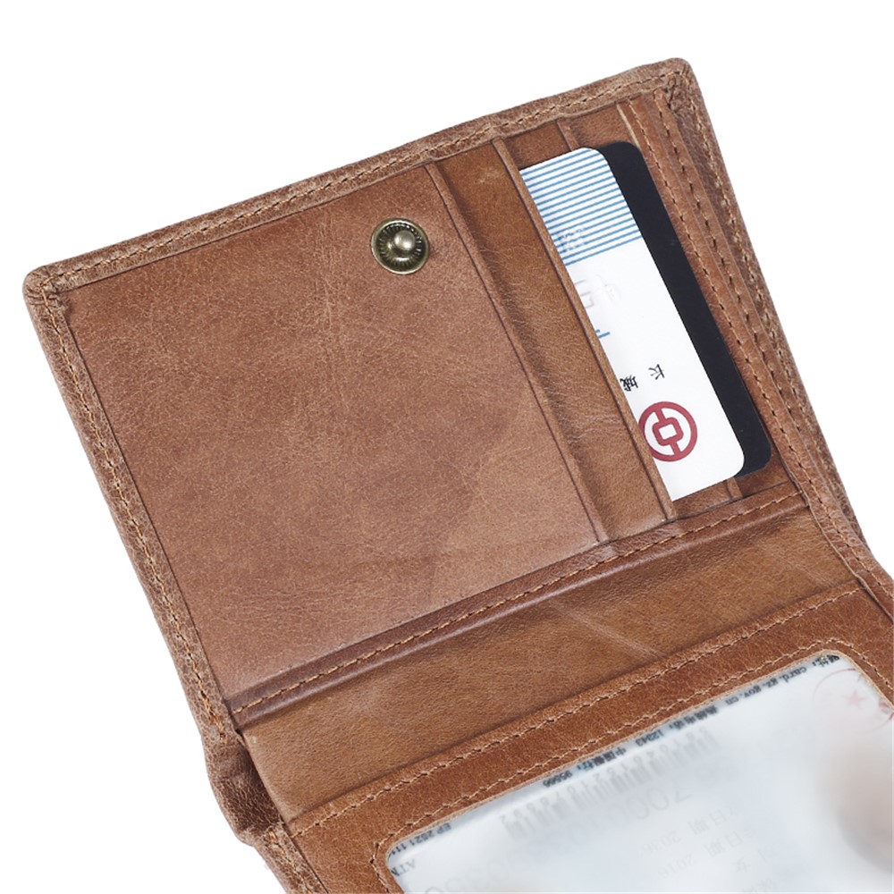 JINBAOLAI Tri-fold Top Layer Cowhide Leather Card Slots Wallet Purse for Men - Brown-10