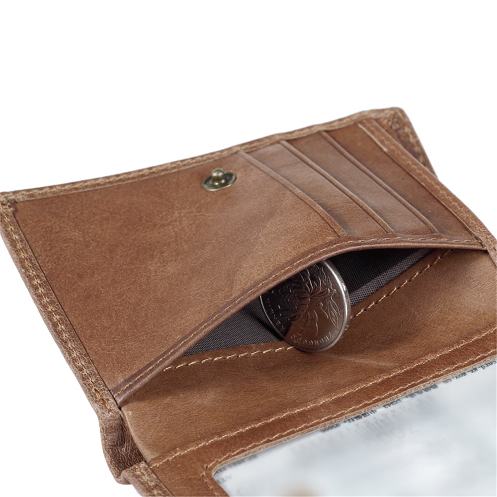 JINBAOLAI Tri-fold Top Layer Cowhide Leather Card Slots Wallet Purse for Men - Brown-11