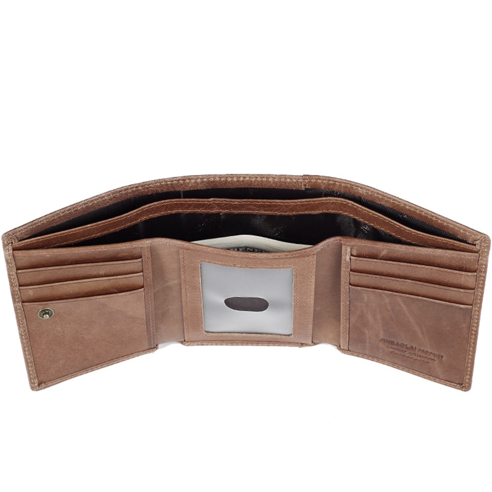 JINBAOLAI Tri-fold Top Layer Cowhide Leather Card Slots Wallet Purse for Men - Brown-12