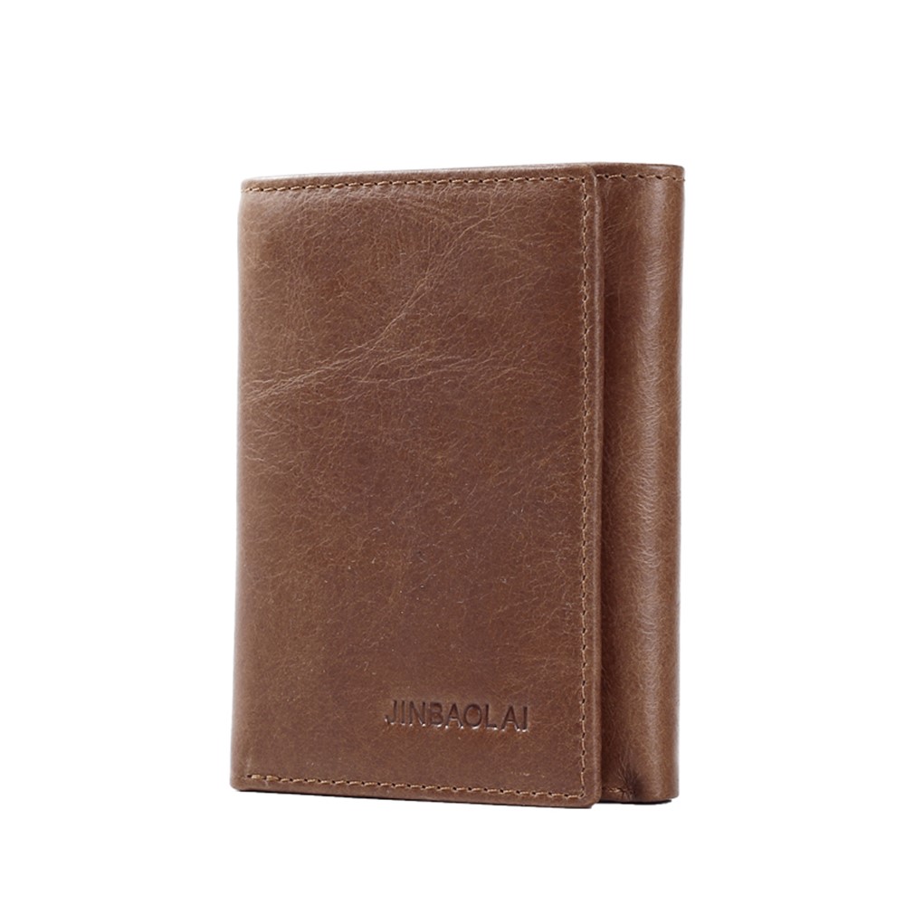 JINBAOLAI Tri-fold Top Layer Cowhide Leather Card Slots Wallet Purse for Men - Brown-14