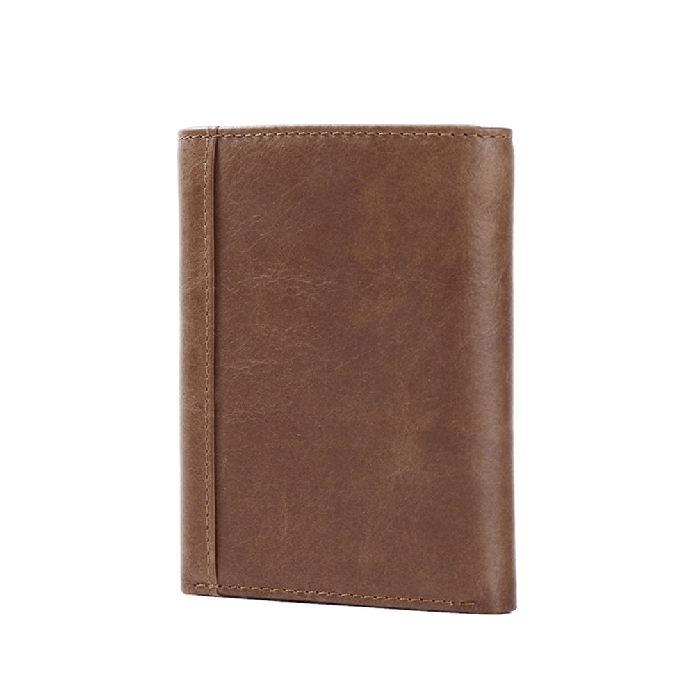 JINBAOLAI Tri-fold Top Layer Cowhide Leather Card Slots Wallet Purse for Men - Brown-15