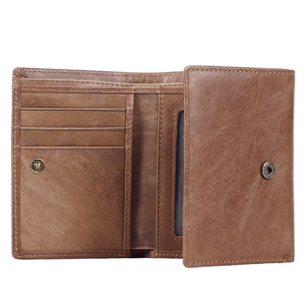 JINBAOLAI Tri-fold Top Layer Cowhide Leather Card Slots Wallet Purse for Men - Brown-3