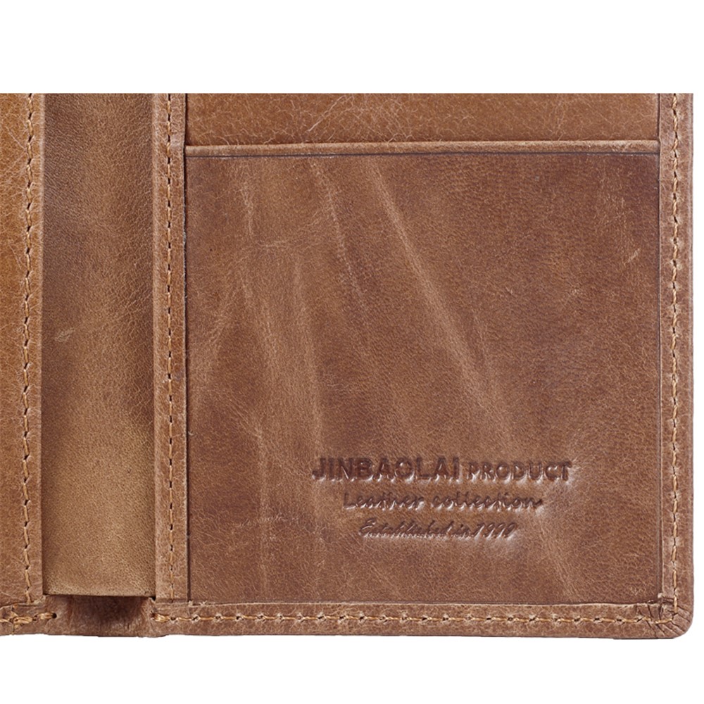 JINBAOLAI Tri-fold Top Layer Cowhide Leather Card Slots Wallet Purse for Men - Brown-6