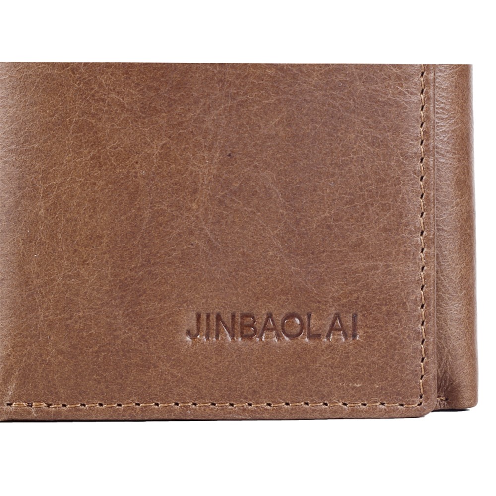 JINBAOLAI Tri-fold Top Layer Cowhide Leather Card Slots Wallet Purse for Men - Brown-7