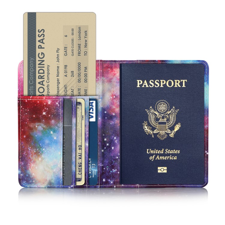 Multi-functional Pattern Printing PU Leather Passport Holder Wallet Cover Case - Galaxy-5