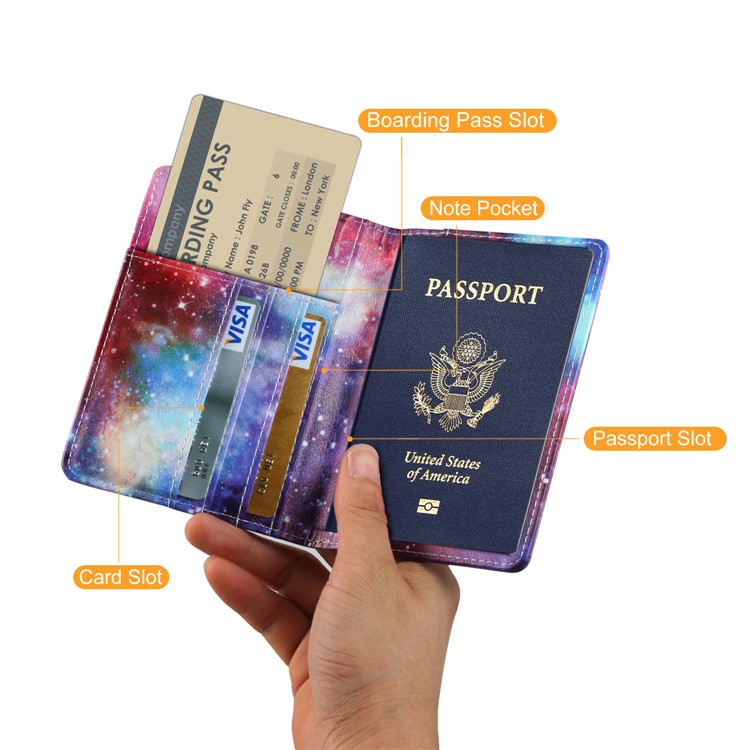 Multi-functional Pattern Printing PU Leather Passport Holder Wallet Cover Case - Galaxy-6