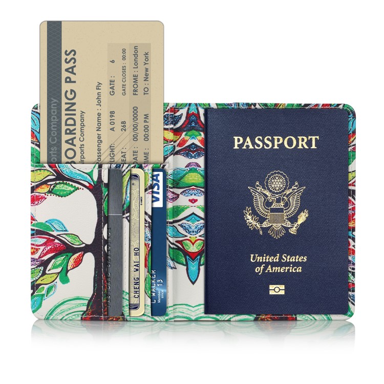 Pattern Printing Multi-functional PU Leather Passport Holder Travel Wallet - Colorized Tree-5