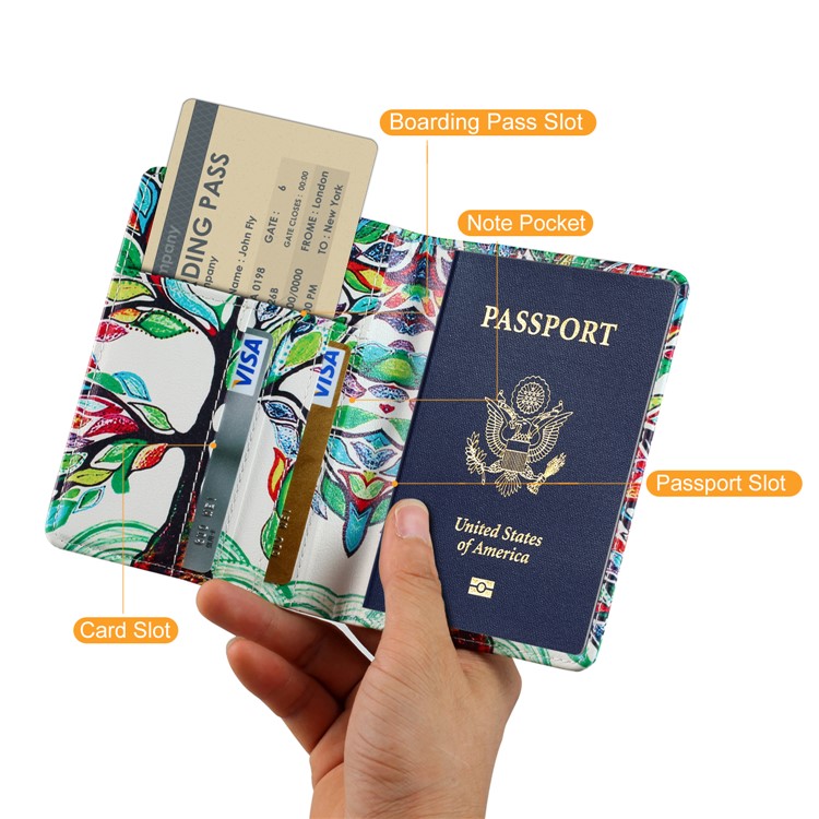 Pattern Printing Multi-functional PU Leather Passport Holder Travel Wallet - Colorized Tree-6