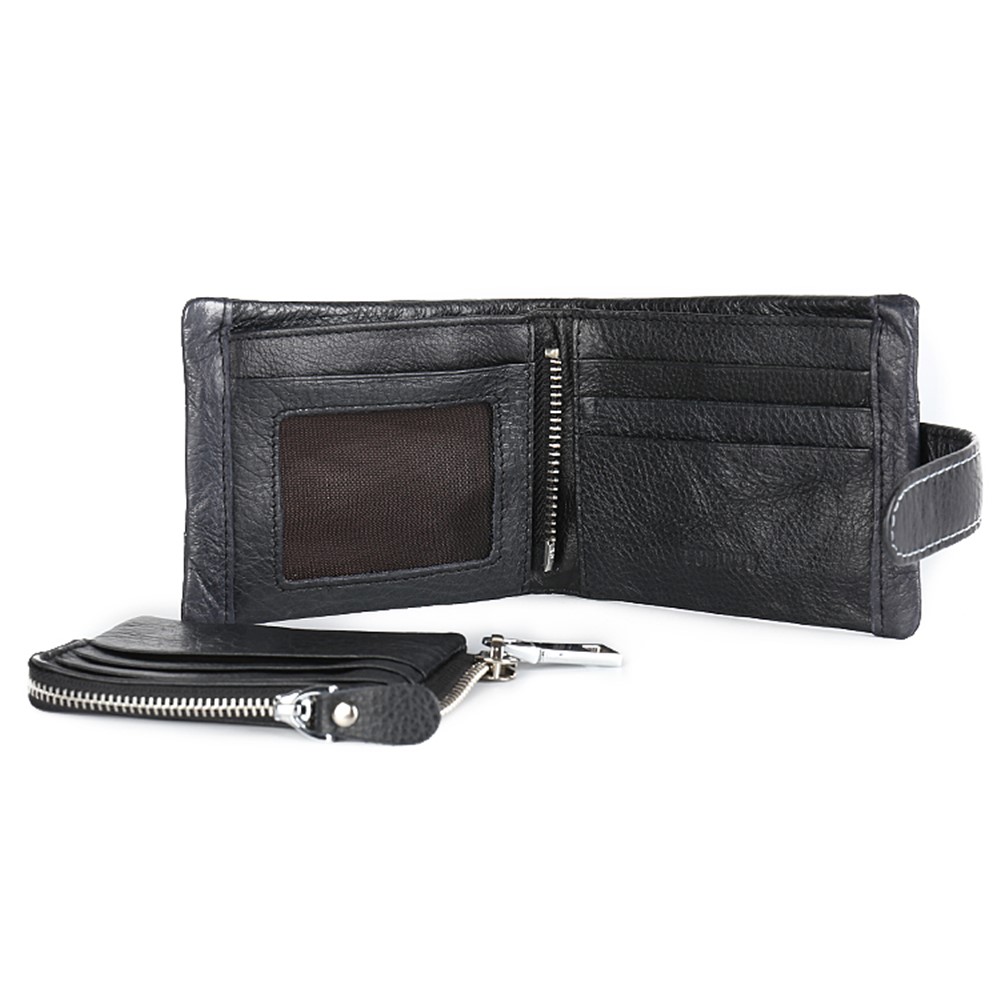 GUBINTU Men's Multi-functional Crazy Horse Genuine Leather Bi-fold Wallet with Detachable Zipper Pocket - Style A-12