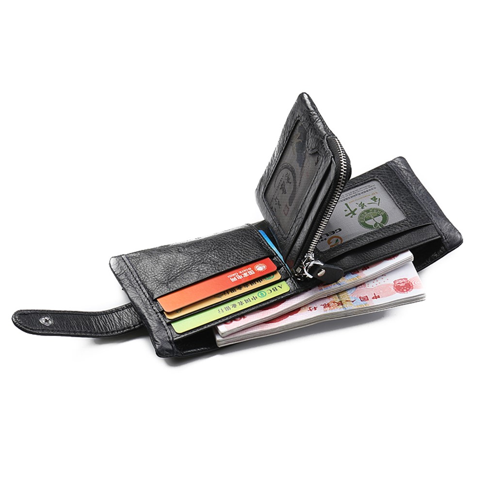 GUBINTU Men's Multi-functional Crazy Horse Genuine Leather Bi-fold Wallet with Detachable Zipper Pocket - Style A-2