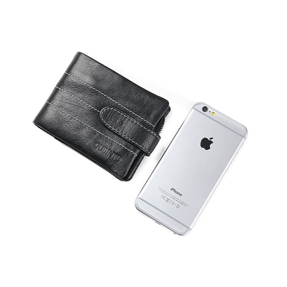 GUBINTU Men's Multi-functional Crazy Horse Genuine Leather Bi-fold Wallet with Detachable Zipper Pocket - Style A-8