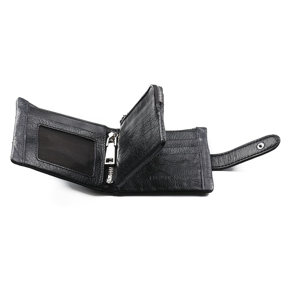 GUBINTU Men's Multi-functional Crazy Horse Genuine Leather Bi-fold Wallet with Detachable Zipper Pocket - Style A-9