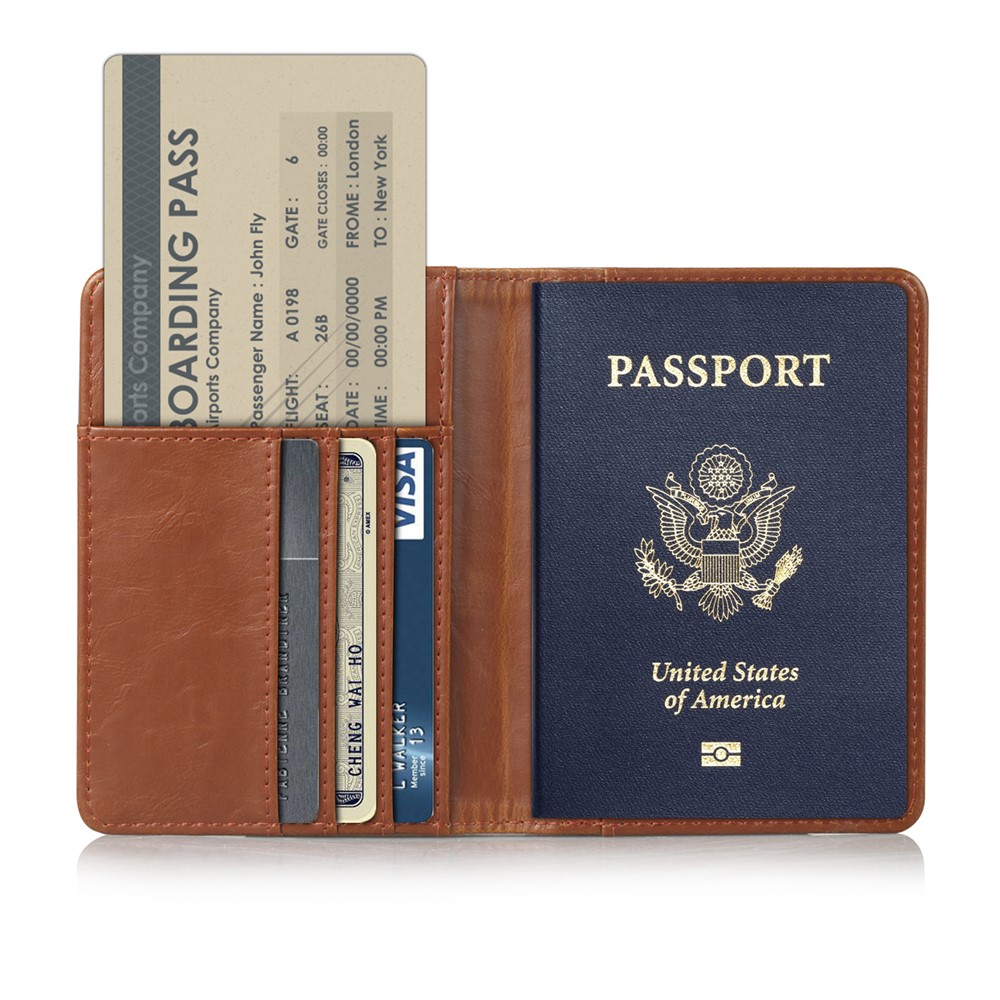 Multi-purpose PU Leather Wallet Cover Case Bi-fold Passport Holder - Castanho-5