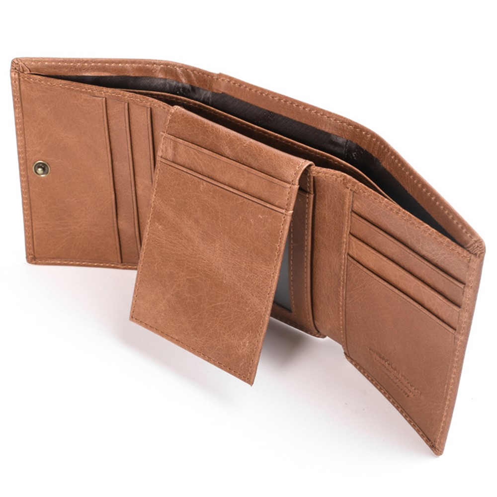 JINBAOLAI 852 Genuine Cowhide Leather Anti-theft RFID Protected Tri-fold Men's Short Wallet Purse - Brown-12